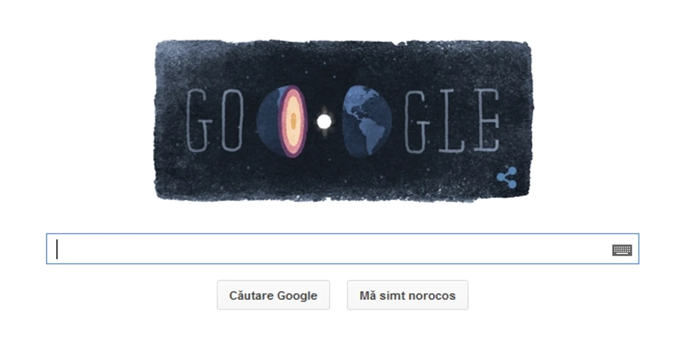 Inge Lehmann, omagiată de Google printr-un doodle care prezintă structura internă a Pământului. În centru se află nucleul dur, strălucitor