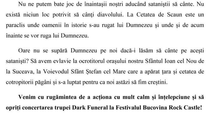 Bucovina Rock Castle - memoriu preot interzicere Dark Funeral