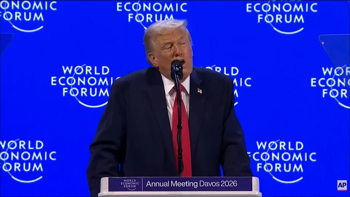 Donald Trump în timpul discursului de la Davos. FOTO: Captură video