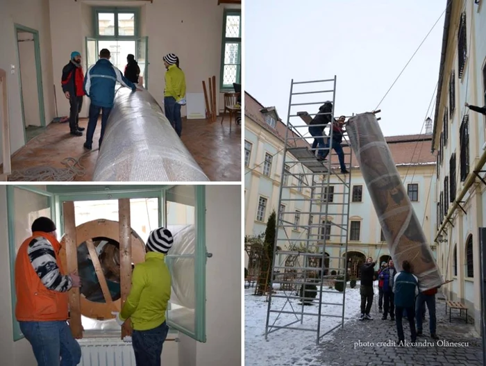 Imagini de la scoaterea picturii din Muzeul Brukhenthal/Sursa fotografiilor: Facebook/Muzeul National Brukhenthal