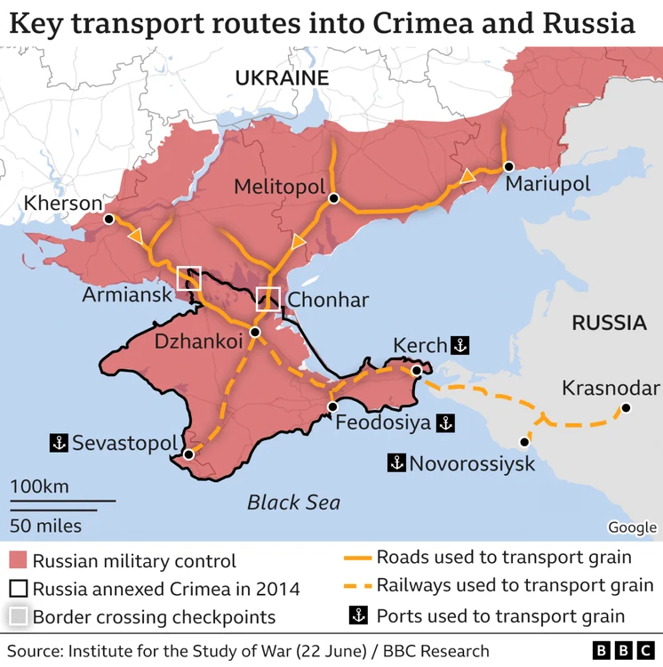 Rute de transport către Crimeea şi Rusia FOTO via BBC