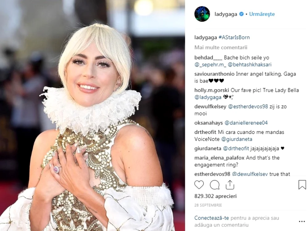 
    Lady Gaga a recunoscut la o gală din Beverly Hills că s-a logodit şi şi-a etalat bijuteria de 400.000 de dolarifoto Instagram  