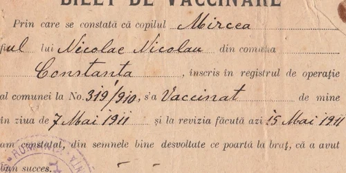 Bilet de vaccinare 1911 Arhiva familiei Mircea Nicolau