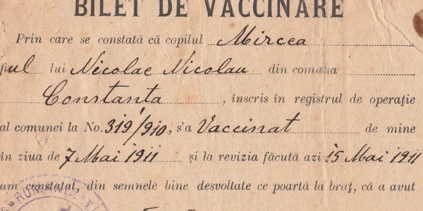 Bilet de vaccinare 1911 Arhiva familiei Mircea Nicolau