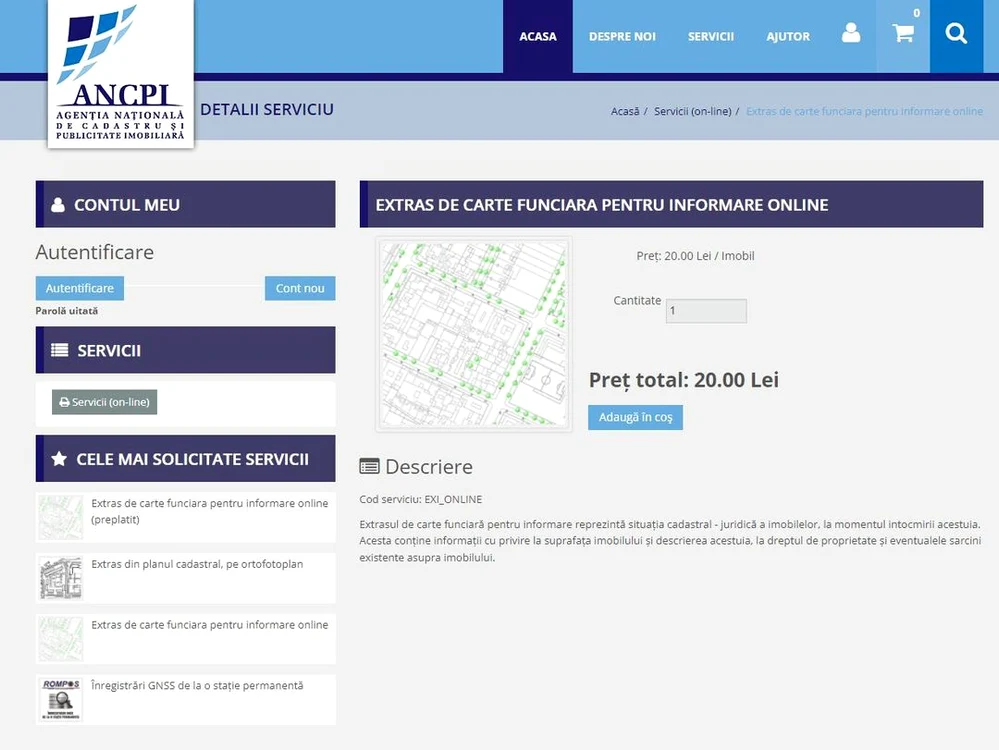 Prețul real al unui extras descărcat online din platformă este 20 de lei. FOTO OCPI Argeș