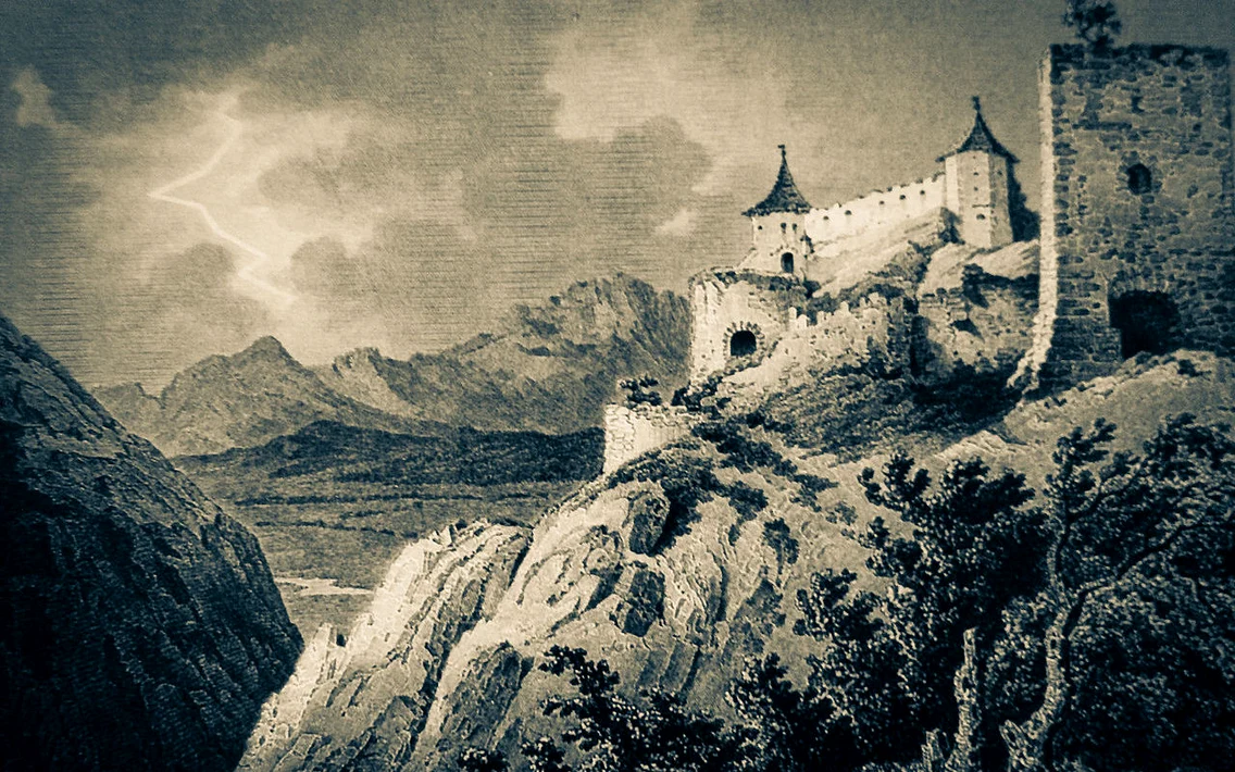Cetatea Rasnov, gravură de Ludwig Rohbock jpg