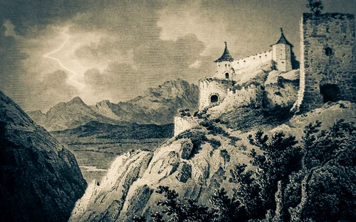 Cetatea Rasnov, gravură de Ludwig Rohbock jpg