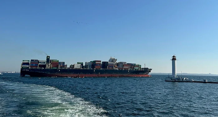 Nava portcontainer a părăsit portul Odesa, unde era blocată din februarie 2022 FOTO Profimedia