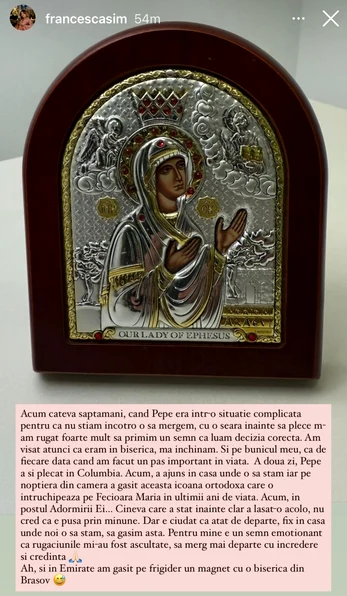 Mesajul transmis de către Francesca, partenera lui Juan Bauza, pe Instagram 