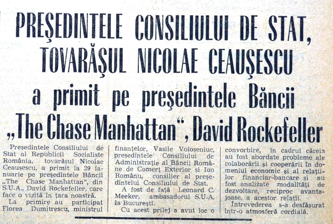 Articol din presă despre întâlnirea cu bancherul american FOTO Arhivele Naționale Istorice Centrale