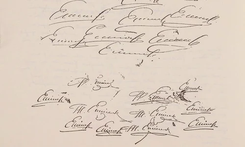 Semnături realizate de Mihai Eminescu, colecția Academiei Române, tipărite în Manuscrisele Mihai Eminescu (foto: Muzeul Naţional Brukenthal)