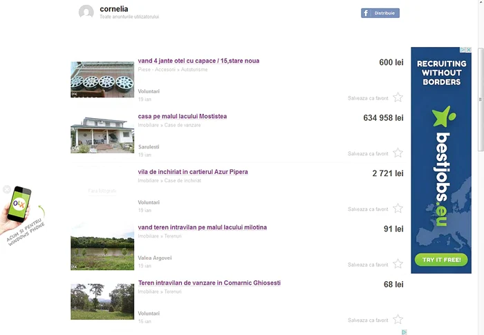 Anunţurile date la mica publicitate de Cornelia, soţia lui Cornel Patrichi