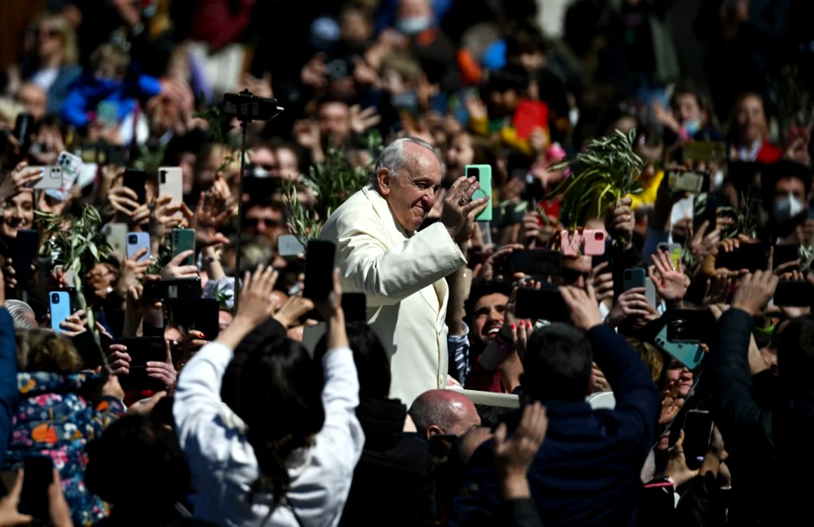Papa Francisc, la slujba din Duminica Floriilor la catolici foto: AFP