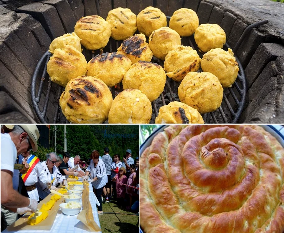 Imagini cu bulzul și plăcinta aromână, și Festivalul Bulzului de la Rășinari Foto TasteAtlas șa 