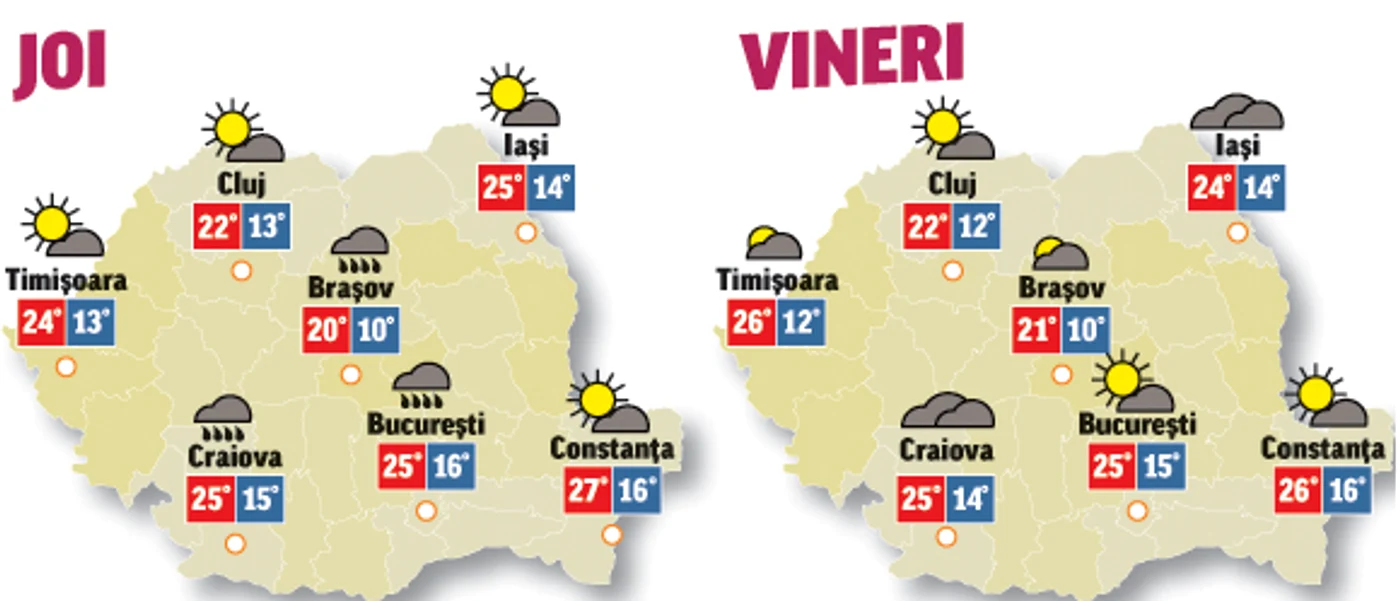 Prognoza meteo pentru următoarele două zile anunță că vremea va fi instabilă din punct de vedere termic