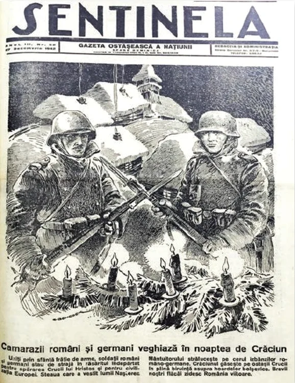 27 decembrie 1942. Dei trupele germane si române sunt înfrânte si se afla în încercuire la Stalingrad,  „Sentinela“ îi continua campania: „Craciunul gaseste pe ostasii Crucii în plina biruinta asupra hoardelor bolsevice“.
