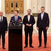 Declaratii sustinute de premierul desemnat pentru formarea guvernului si reprezentantii PNL, USR, UDMR si ai minoritatilor din Parlamentul Romaniei, in Bucuresti 18 septembrie 2026.