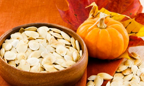 Horizontal image of pumpkin seeds with copy space jpeg