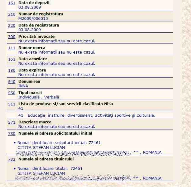 Lucian Gîtiţă a încercat să înregistreze marca "Inna" în 2009, dar nu a plătit taxa