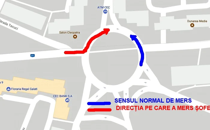 Traseul parcurs pe contrasens de şoferul din Galaţi INFOGRAFIE C Crângan