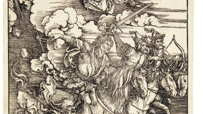 Albrecht Durer, 1497-98, gravură pe lemn, Cei patru călăreţi ai Apocalipsei