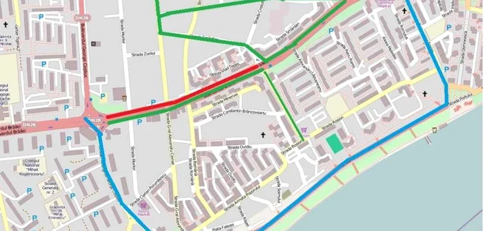 Rutele pe care puteţi ocili strada Brăilei, blocată în vederea asfaltării Foto: googlemaps