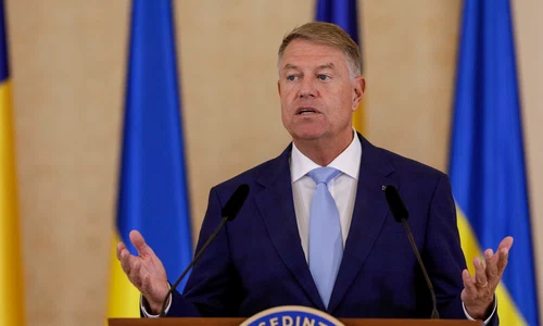 Președintele ucrainean Volodimir Zelenski face declarații de presă la Palatul Cotroceni alături de omologul român, Klaus Iohannis, în București. FOTO Inquam Photos / Octav Ganea