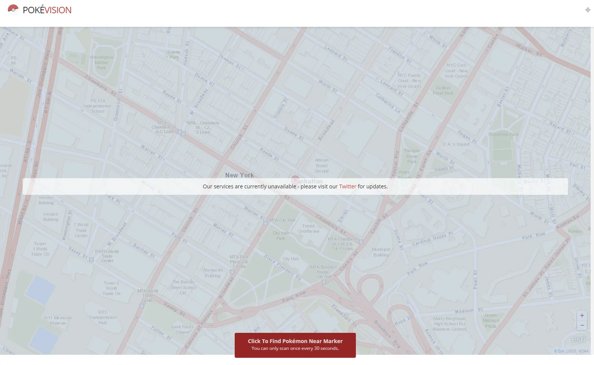 Serverele Pokevision sunt, momentan, indisponibile