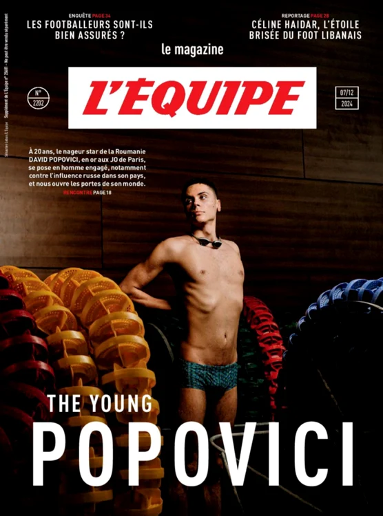 Material amplu dedicat lui David Popovici în celebra revistă franceză. Foto L'Equipe 