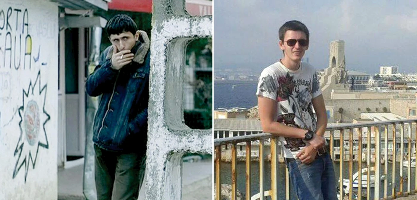 Dragos Bucur, în rolul politistului (foto film) şi Victor Bogdan, traficantul real (Foto Facebook)