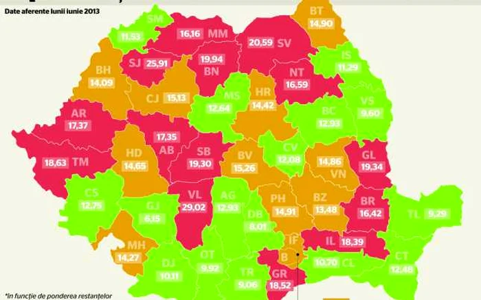 INFOGRAFIE harta topul restantierilor iunie 2013