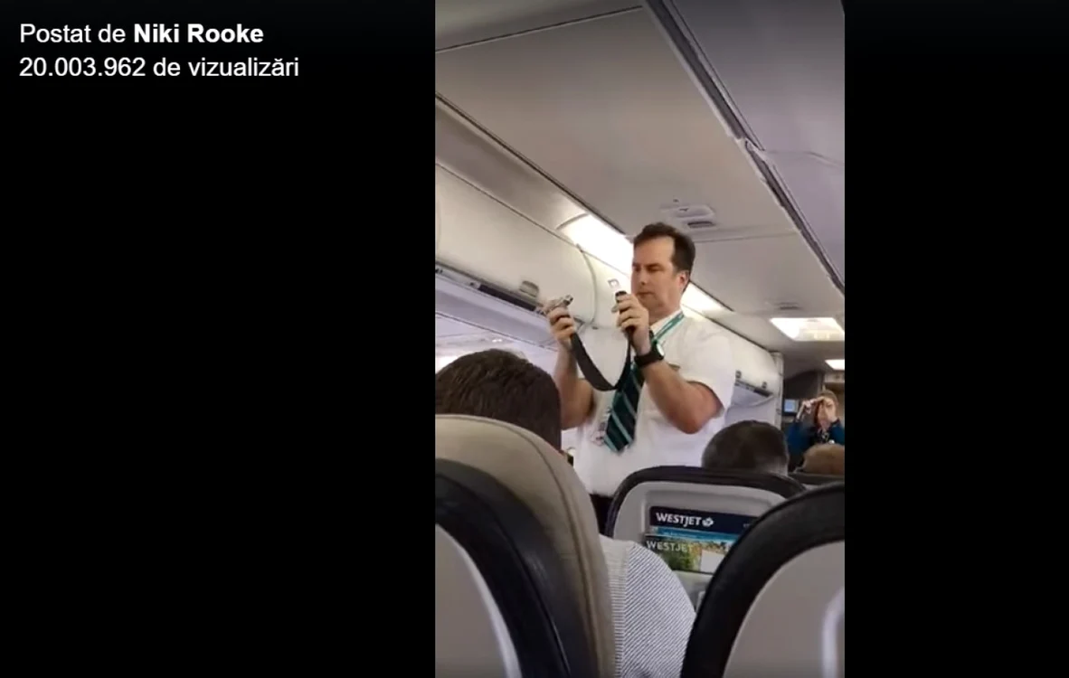 Instrucţiuni de zbor prezentate într-un mod hilar de către cei de la WestJet Foto Facebook Niki Rooke