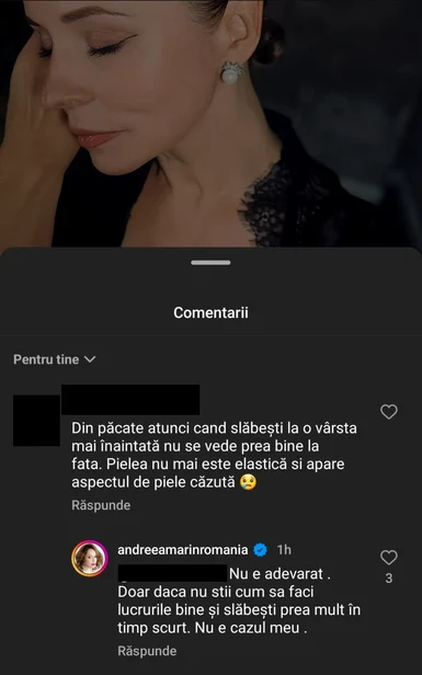 Postarea respectivă de pe Instagramul Andreei Marin 