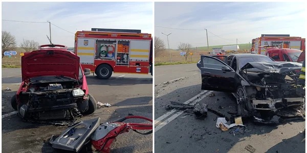  Două autoturisme s-au ciocnit vineri pe DN 2A, la intersecția cu DJ 223, în județul Constanța, 26.12.2025 FOTO: colaj Ziarul Amprenta