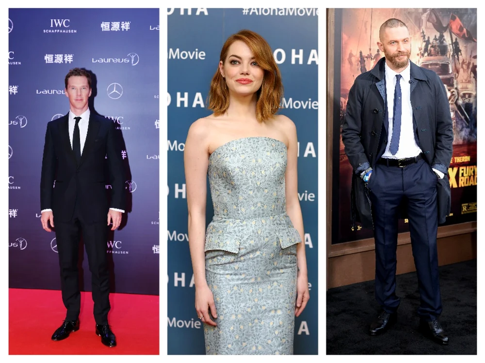 Benedicu Cumberbatch, Emma Stone şi Tom Hardy FOTO Getty Images