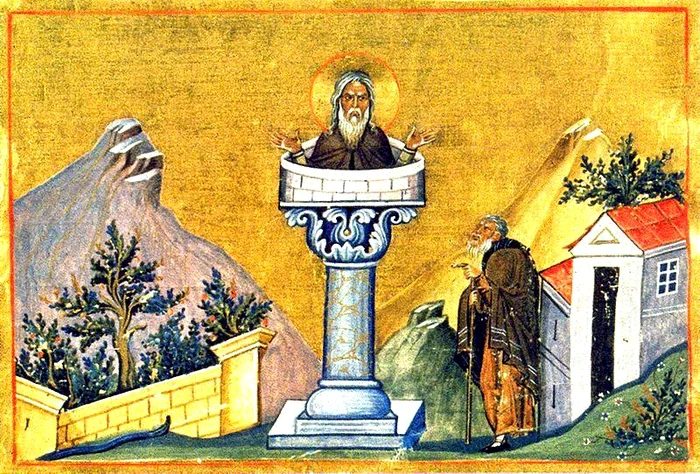 Sf. Daniel Stâlpnicul - miniatură din Menologhionul lui Vasile al II-lea Macedoneanul