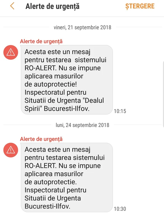 În cursul testării sistemului Ro-Alert, din aceste zile, a fost transmis un mesaj în București și județul Ilfov