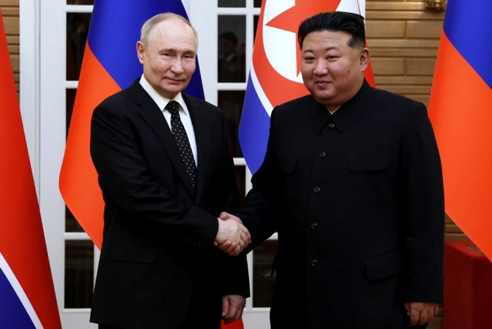 Kim Jong-un l-a primit miercuri pe Vladimir Putin în Coreea de Nord FOTO EPA-EFE