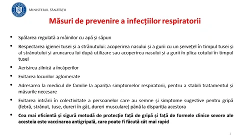 Măsuri de prevenire a infecțiilor respiratorii, recomandări de la Ministerul Sănătății