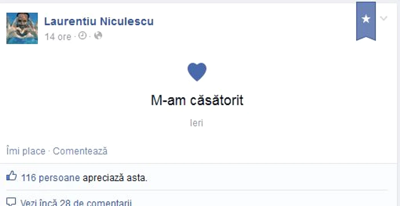 Laurenţiu Niculescu a făcut fericitul anunţ pe o reţea de socializare