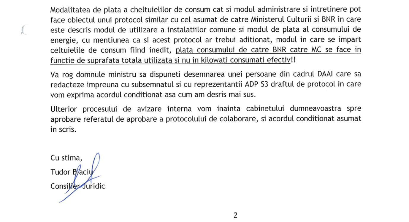 Fragment din Nota adresată ministrului