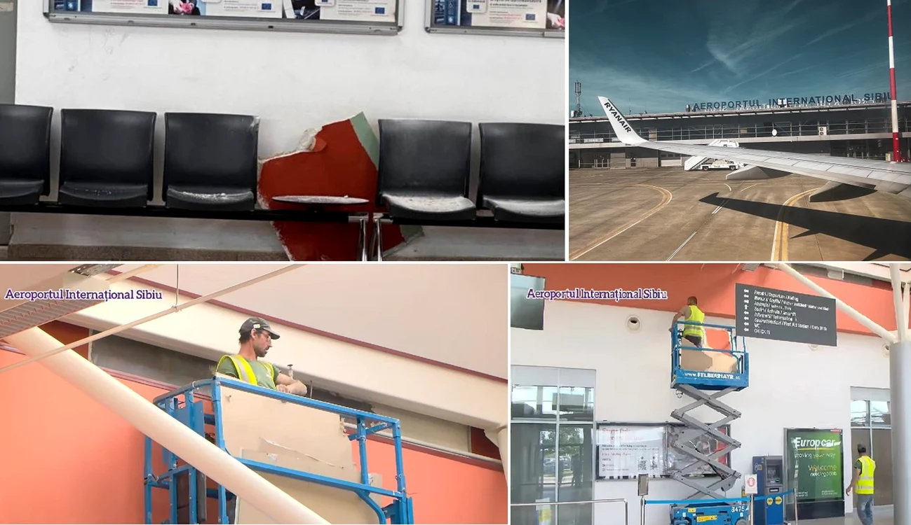 Incident pe Aeroportul Internațional Sibiu unde au căzut bucăți din tavan Colaj 