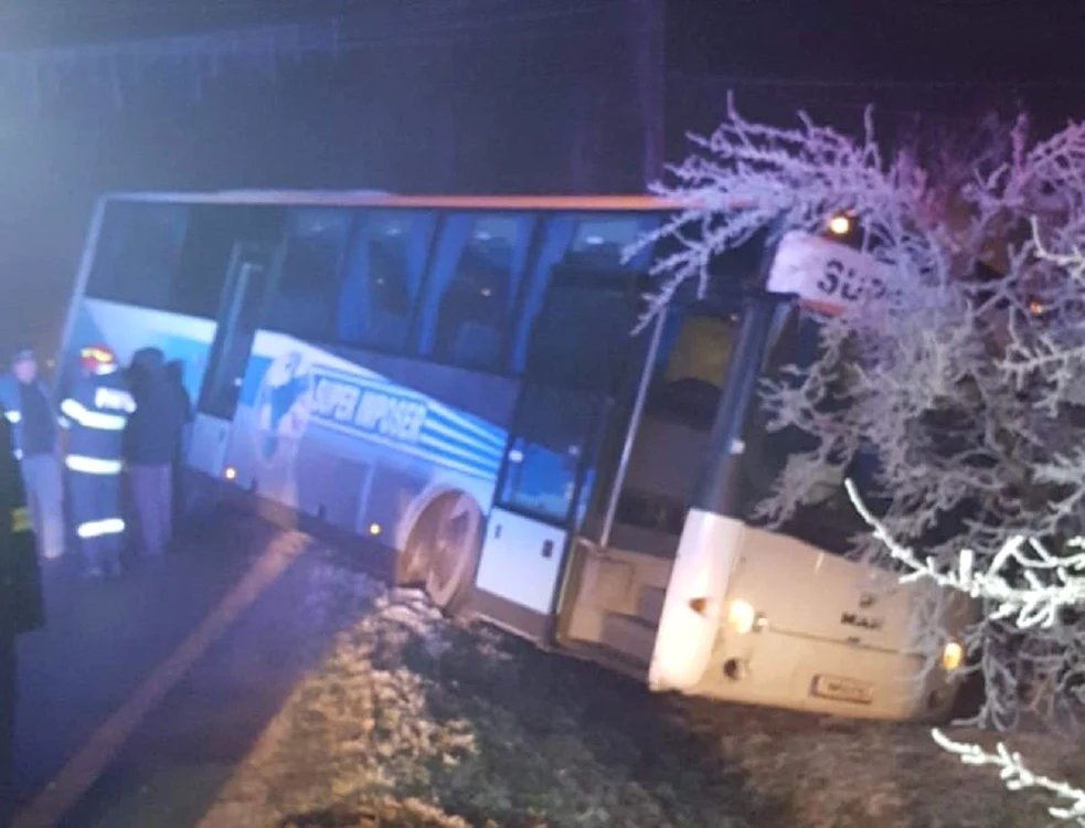 
    Autobuzul în care se aflau 50 de copii a căzut în șanț Foto:observator.tv  