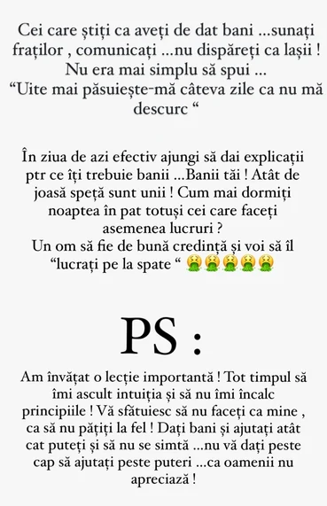 Postarea făcută de vedetă / foto: InstaStory 