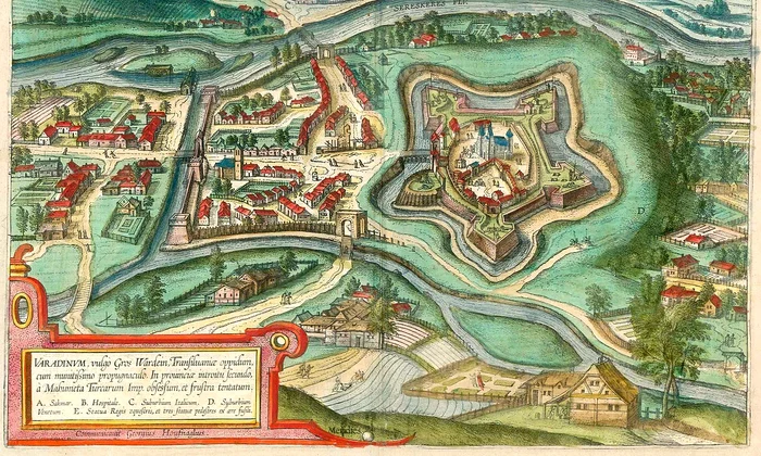 Hartă reprezentând Cetatea Oradea, publicată în 1617, în volumul VI al „Civitates orbis terrarum”, primul atlas modern, editat de Georg Braun și Frans Hogenberg