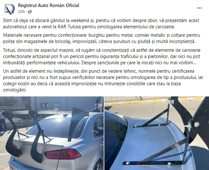 Postarea RAR în care prezintă mașina modificată FOTO: captură Facebook