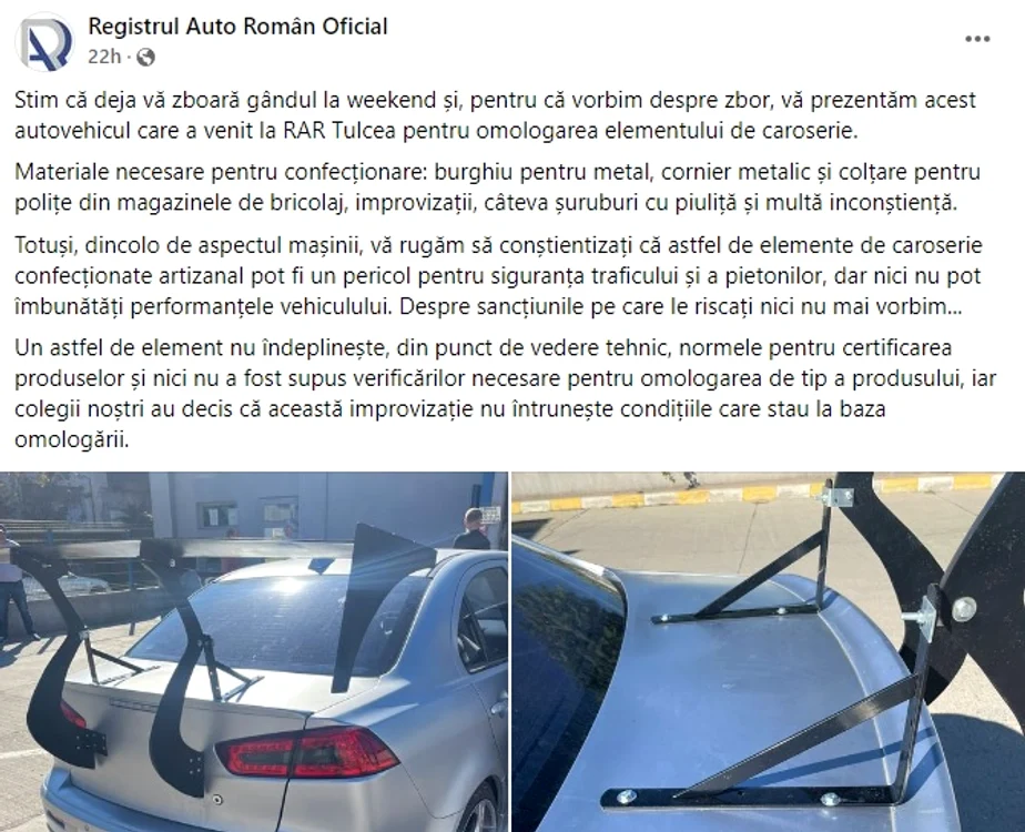 Postarea RAR în care prezintă mașina modificată FOTO: captură Facebook