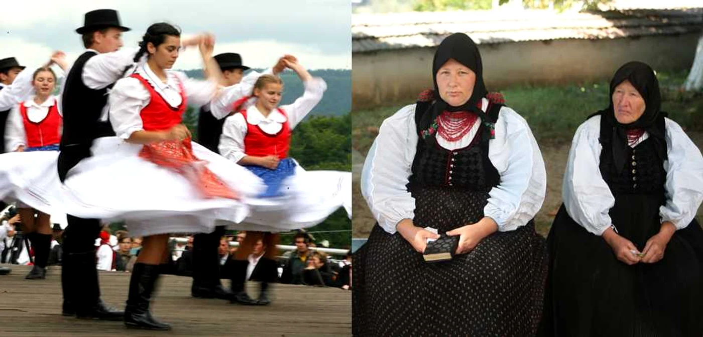 Port
popular maghiar (stânga) şi port secuiesc din judeţul Cluj (dreapta)