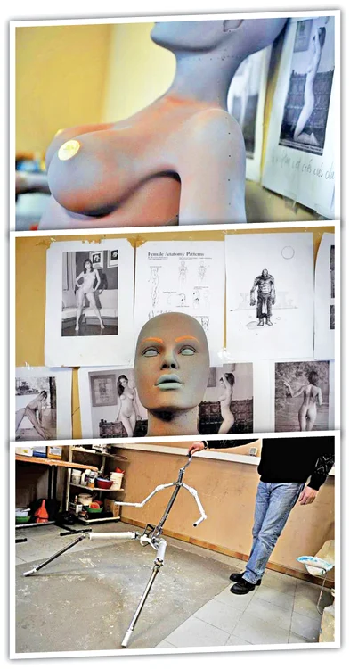 Sunt modelaţi sânii. Designerii “împrumută” de la celebrităţi părţile corpului pentru a crea femeia perfectă. Scheletul e din aluminiu cu încheieturi hidraulice