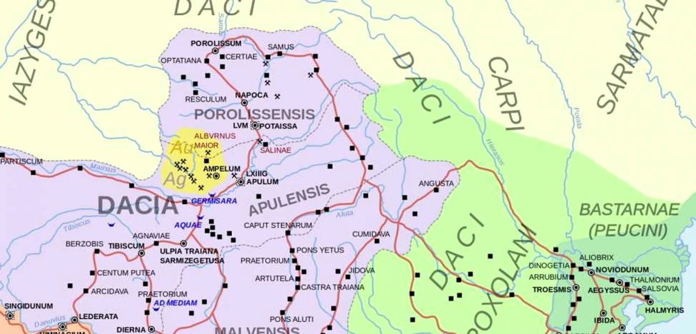 Hartă din perioada Daciei Romane